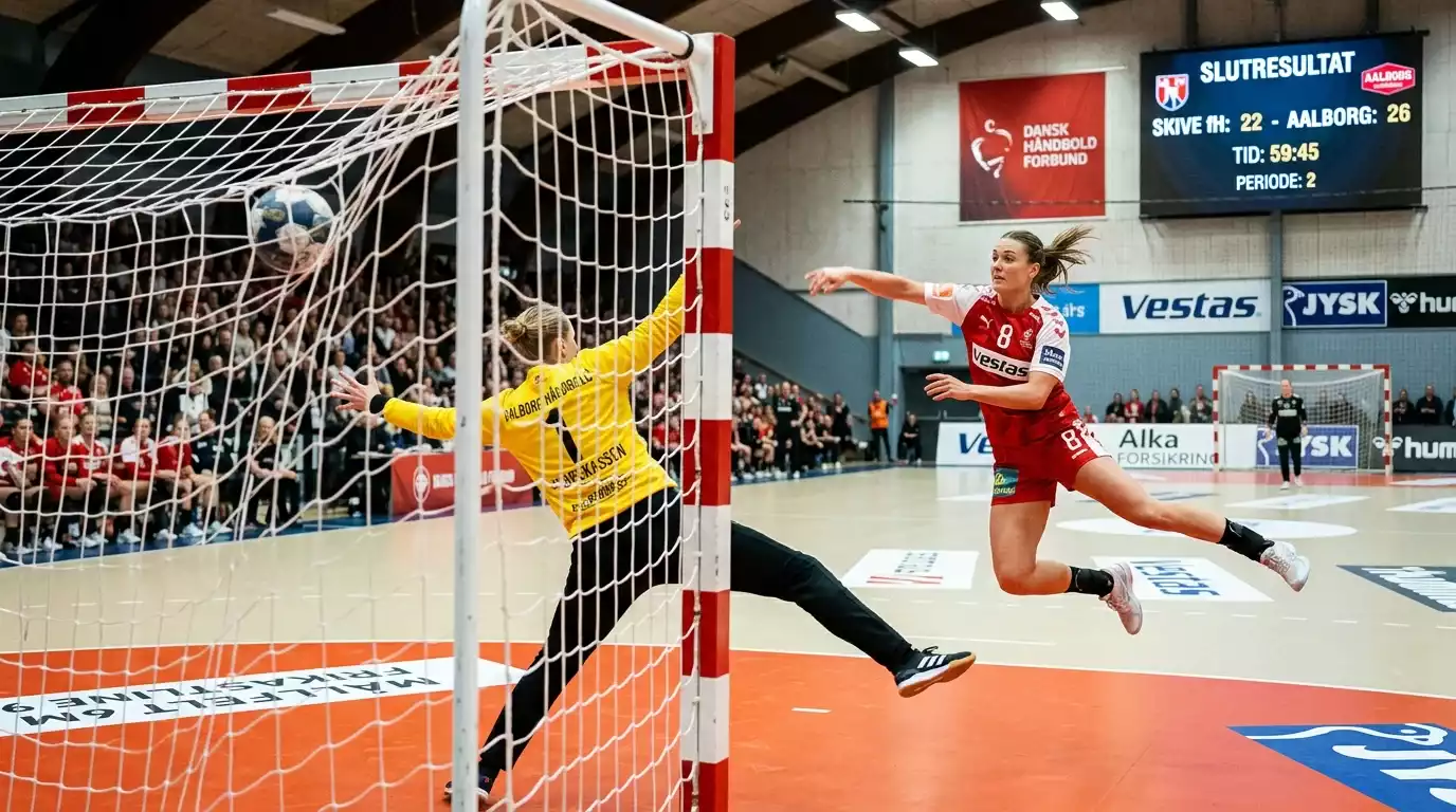 Dansk kvindehåndboldspiller scorer mål for landsholdet