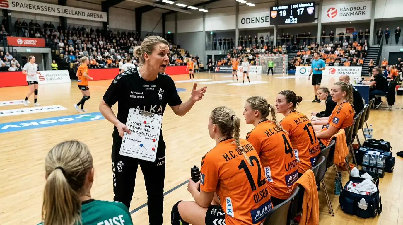 Landstræner på sidelinjen under en dansk kvindehåndboldkamp