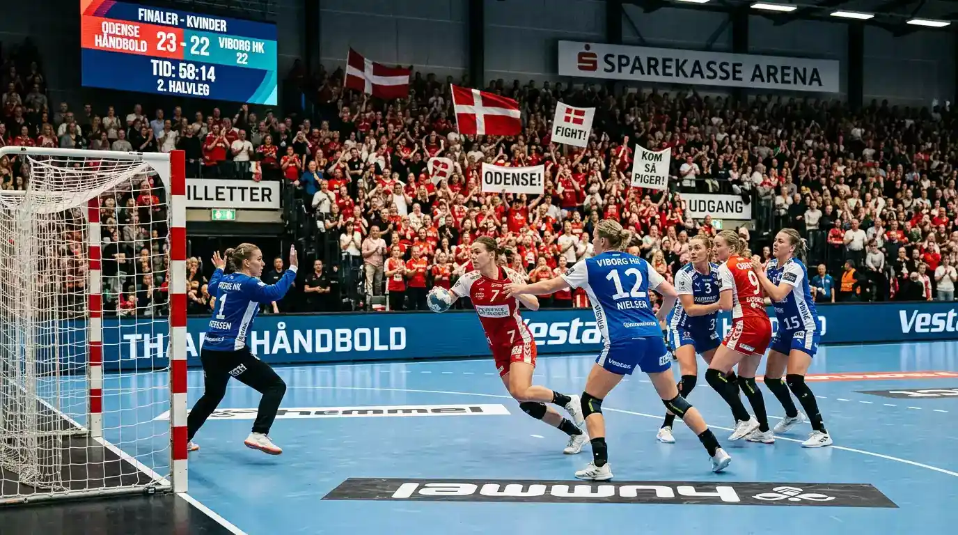 Håndboldkamp i Kvindeligaens slutspil med fulde tribuner